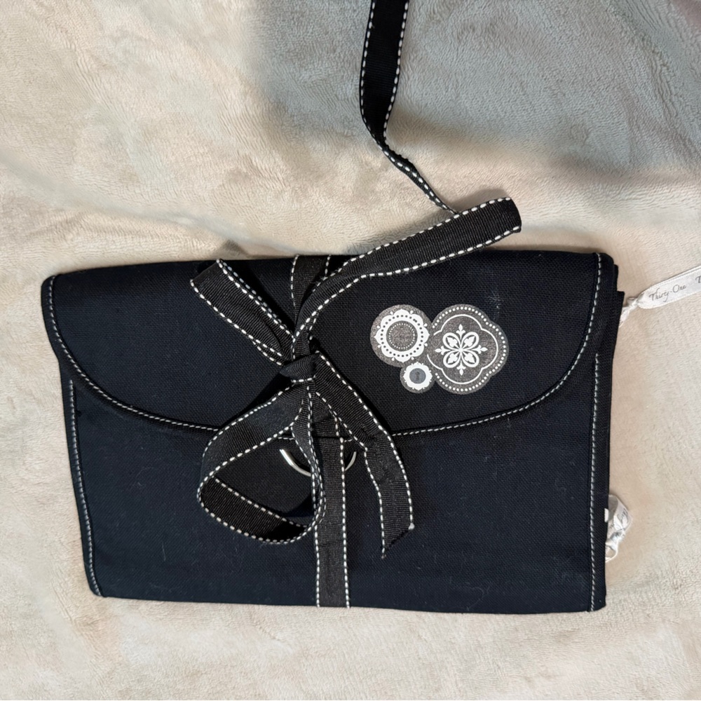 Thirty-One Black Cosmetic Bag with Floral Accents